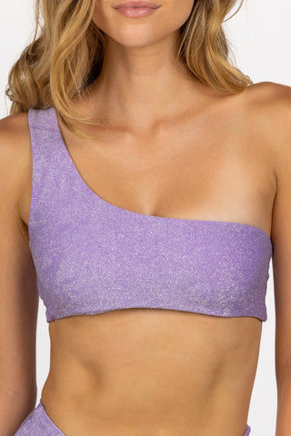 Skylar One Shoulder Shimmer Bikini Top - Lavender